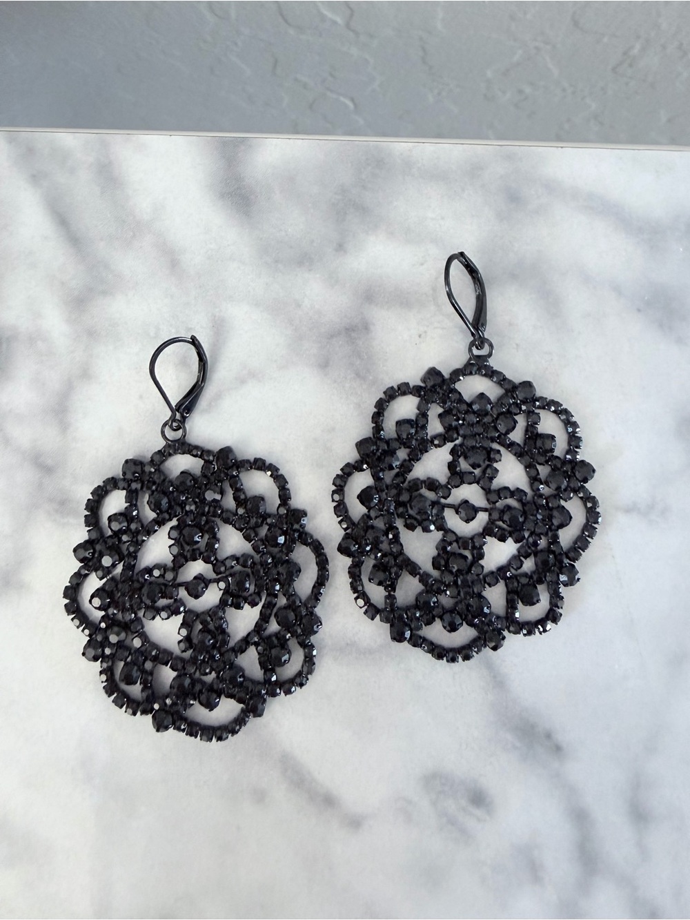 Vera Wang Black Filigree Crystal Drop Earrings